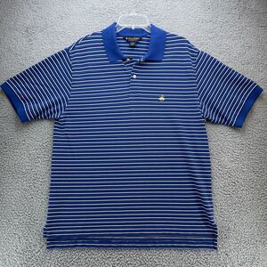 BROOKS BROTHERS Polo Shirt Mens Large Blue Striped Performance Knit Casual